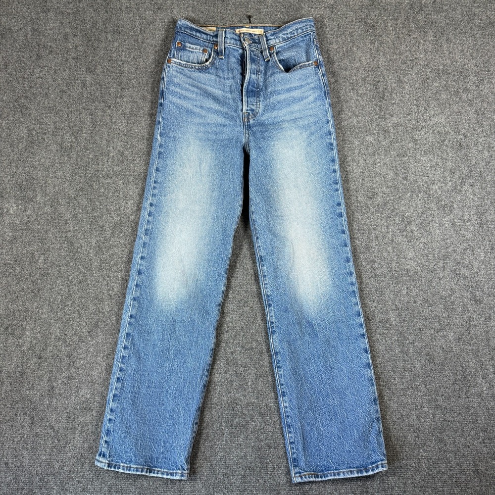 Levis Jeans Women 25 Blue Ribcage Straight Ankle Button Stretch Size 25x29 #3976